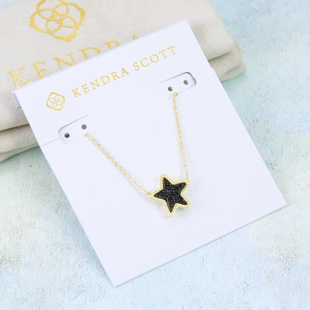 Kendra Scott Jae Star Black Drusy Necklace Gold Plated - Picture 3 of 6